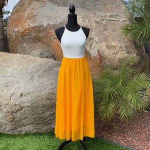 Zara Combo Tank Pleated Skirt Dress Twofer Orange White Small